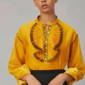 Tory Burch Ruffle-Front Blouse in Saffron Gold size 6